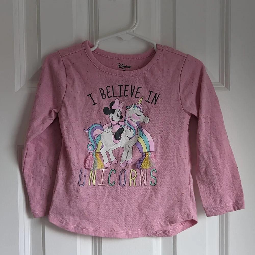 Disney Okie Dokie 2T Minnie Mouse I Believe in Unicorns Long Sleeve T Shirt - Picture 4 of 4